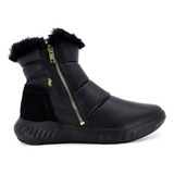 Bota Coturno Feminino Usaflex Em Couro Pelinhos Ah3509