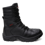 Bota Coturno Militar Adventure Couro Legítimo Zíper Preto