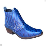 Bota Country Azul De Luxo Couro Botina Cowboy Campo Sertanej