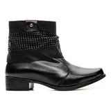 Bota Feminina De Couro Cano Curto Manta Brilho Confortavel