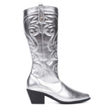 Bota Feminina Texana Cano Alto Western Bordada Com Bico Fino