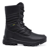 Bota Militar Motociclista Acero Couro Preto Com Ca Cano Alto