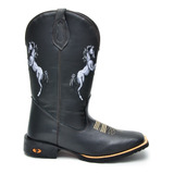 Bota Texana Masculina Couro Legitimo Country Cavalos Preto