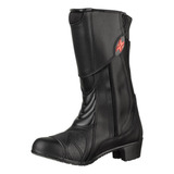 Bota Texx Feminina Moto Impermeável Strike V2 Proteção Conforto Motociclista Resistente Couro Cano Longo Tipo Coturno Salto Medio Bico Aço Rígido Anti torção Protege Mulher Na Motocicleta Tamanho 35