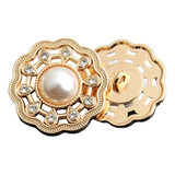 Botão De Costura Luxo 18mm Metal Pérola 10 Peças
