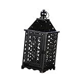 Bothyi Lanterna Marroquina Suspensa Decoração De Lanterna De Mesa Ornamento Prático De Lanterna De Vela De Ferro Para Interna E Externa Preto 12cmx12cmx30cm