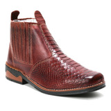 Botina Couro Masculina Country Bico Quadrado Adulto