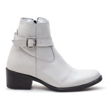 Botinha Casual Feminina Couro Branco Cano Curto Confortavel