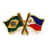 Bótom Pim Broche Bandeira Brasil X Filipinas Folheado A Ouro