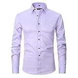 Bowake Camisa Social Masculina Grande Regular Casual Abotoada Manga Longa Camisa Lisa Gola Aberta Camisa De Trabalho Elástica W2 Roxo P