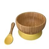 Bowl Tigela De Bambu Bebe Alimentação Com Ventosa Silicone E Colher Introdução Alimentar Em Amarelo