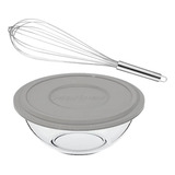 Bowl Tigela De Vidro 3 Litros Com Fue Batedor De Ovos Kit2pç