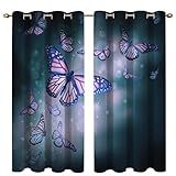 Boyouth Cortinas Blecaute Com Estampa Digital De Borboleta E Bolhas Coloridas Cortinas E Cortinas Com Isolamento Térmico Para Escurecimento De Ambiente Com Ilhós Para Sala De Estar Quarto 2