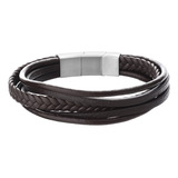 Bracelete 20cm Couro Marrom Com Fio