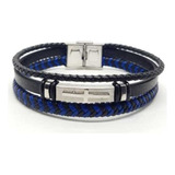 Bracelete 20cm Rosso Triplo Couro Azul