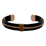 Bracelete De Couro Com Cobre Magnético Ajustável