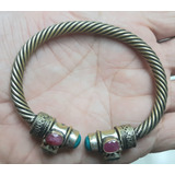 Bracelete Em Prata 925 Com Rubis Esmeraldas Naturais