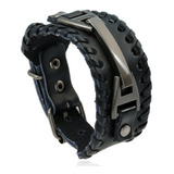 Bracelete Masculino Couro Preto Harley Ajustável Depp Cowboy