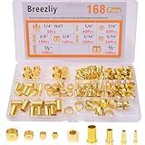 Breezliy 150 Peças De Tubo OD 1 10 2 Cm 5 40 6 Cm 3 20 3 Cm 1 5 1 Cm Virolas E Inserções De Mangas De Compressão De Latão 4 Tamanhos Kit Sortido De Encaixe De Compressão 168 Peças Ponteiras 