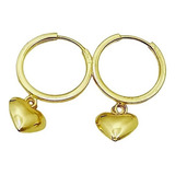 Brinco Argola Com Pingente Coração Fofinho ouro 18k 750 Cor Dourado