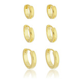 Brinco Argola Feminino Évidence Banhado Ouro 18k 6 Unid 
