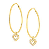 Brinco Argola Ouro 18k G Pingente Coração Zirconia Promoção