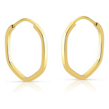 Brinco Argola Sextavada 15mm Ouro 18k Par Cor Amarelo Aqua Jóias