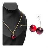 Brinco Colar Cereja Cherry Feminino Banhado Ouro 18k