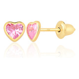 Brinco Coração Solitário 3mm Ouro 18k 750 Infantil Bebê Par