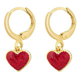 Brinco De Argola Infantil Semijoia 18k Coração Vermelho