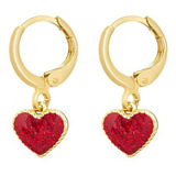 Brinco De Argola Infantil Semijoia 18k Coração Vermelho