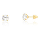 Brinco De Ouro 18k Pedra 2mm Recém Nascido Bebê 2o Furo