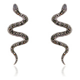 Brinco De Prata 925 Cobra Serpente Com Marcassitas Luxo Bali