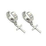 BRINCO DE PRESSÃO DE ARGOLA PRATA 3 MM E CRUZ PAR
