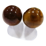 Brinco Delicado D Bolinha Pedra Olho De Tigre Folheado Ouro