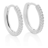 Brinco Feminino De Click Cravejado Zirconias Em Prata 925