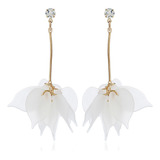 Brinco Feminino Longo Folheado Ouro 18k Flor Cristal C1057