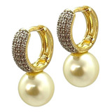 Brinco Folheado A Ouro Argola Cravejada Ping pérola Gd Cor Dourado