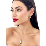 Brinco Gota colar Banhado A Ouro 18k Delicado