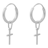 Brinco Masculino De Argola 15mm Cruz De Prata 925