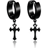 Brinco Masculino Feminino Argola 4mm Crucifixo Cruz Aço Inox Cor Preto Gótico Lú Acessórios