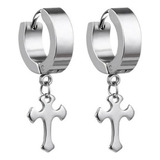 Brinco Masculino Feminino Argola 4mm Crucifixo Cruz Aço Inox