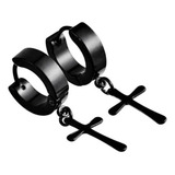 Brinco Masculino Feminino Argola Pingente Cruz Aço Inox Par