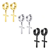 Brinco Masculino Feminino Par Argola Cruz Aço Inox