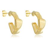 Brinco Meia Argola Abstrata Banhado Ouro 18k Ou Prateado