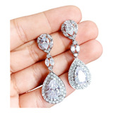 Brinco Noiva Zirconia Prata Formatura Debutante Gota Grande