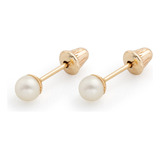 Brinco Pérola 3mm Ouro 18k Caixinha De Veludo