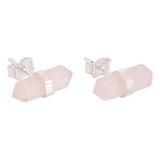 Brinco Prata 925 Pedra Natural Mini Ponta Quartzo Rosa