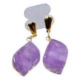 Brincos De Pedra Ametista Natural 4cm Folheado A Ouro R488