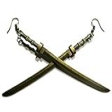Brincos Grandes De Espada Katana De Bronze Em Ganchos Hipoalergênicos Samurai Ninja Lâmina Japonesa Michonne Metal Bronze